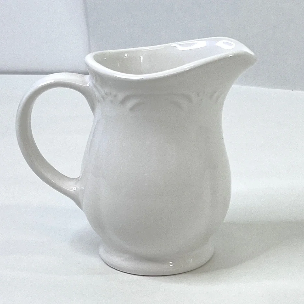 Pfaltzgraff Filigree White Stoneware Sugar Bowl with Lid and Creamer Pitcher Set